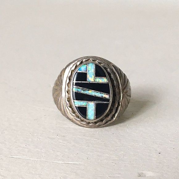 Other - Vintage Native American Fire Opal & Onyx Ring